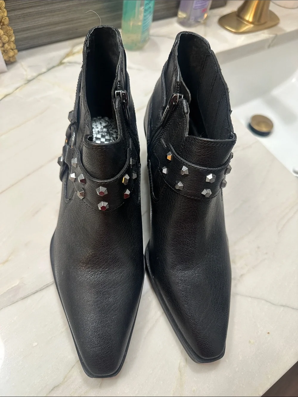 Vince Camuto Black Studded Pointed Ankle Booties